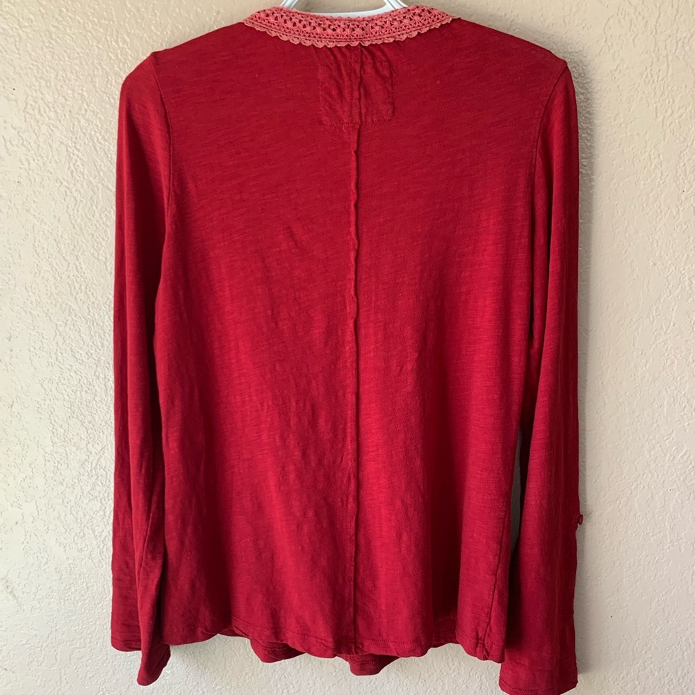 Anthropologie Meadow Rue Crochet Lace Roll Tab Sleeve Boho Romantic Top Size M - Picture 4 of 7